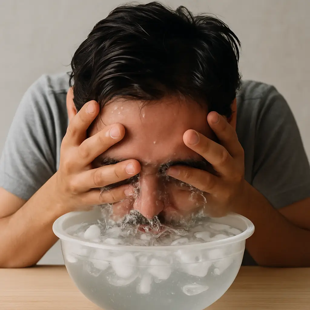 وضع الوجه في ماء مثلج